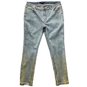 Denim 24/7 Womens Jeans sz 14W Light Wash Denim Gold Metallic Embellishment x28"